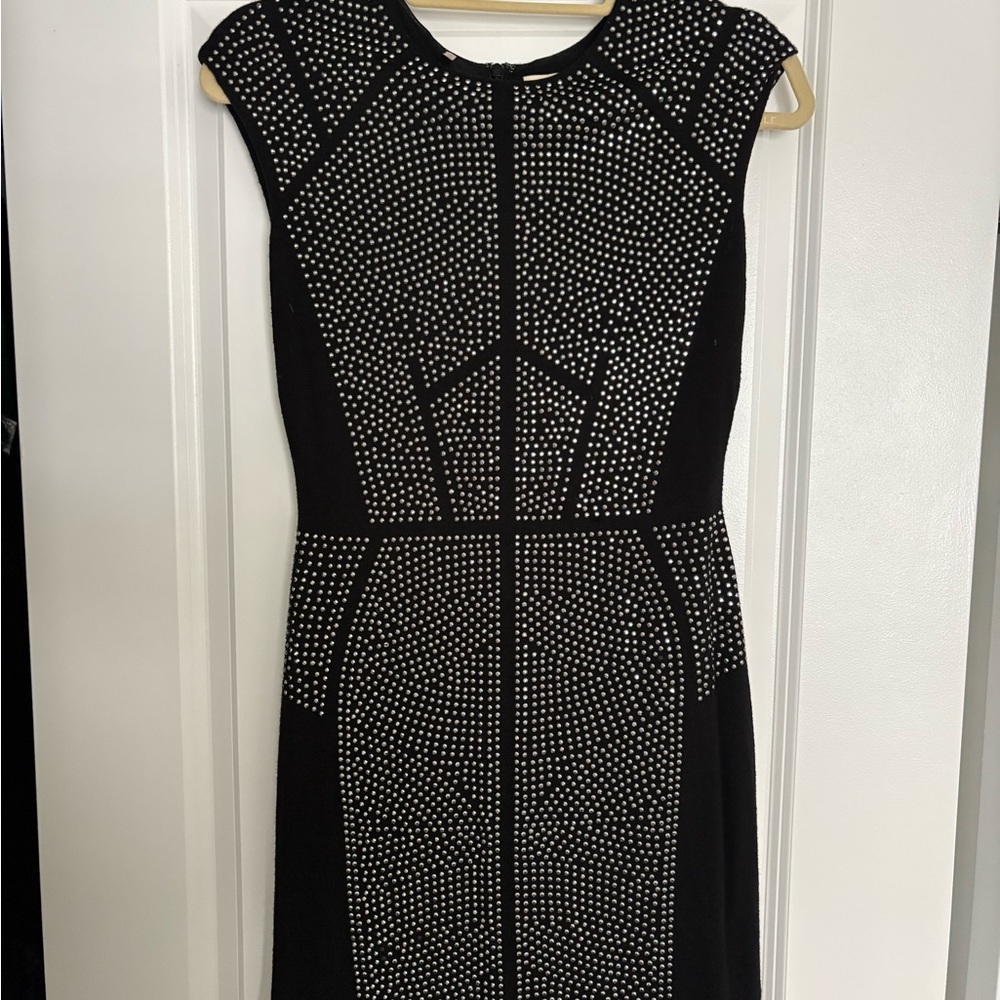 Rebecca Taylor Rhinestone Embellished Dress in Black with Silver Crystals